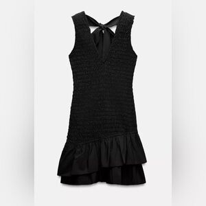 Zara Black Smocked Mini Dress Bow Back Sleeveless Blogger Viral Size Small